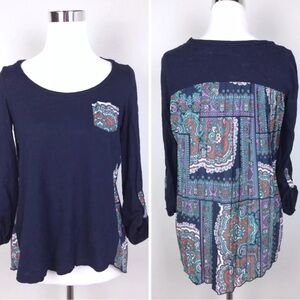 Anthropologie Paper Locket Accordion Tee Shirt Paisley Pleated Back Top Size S